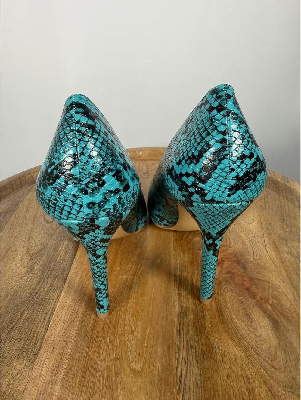 French Connection Snakeskin Print Heels Green/Black Size 6 NWB - Picture 5 of 11
